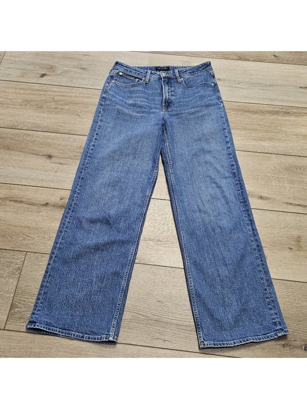 Free Assembly Womens High Rise 70's Full Wide Leg Straight Blue Jeans Size 8